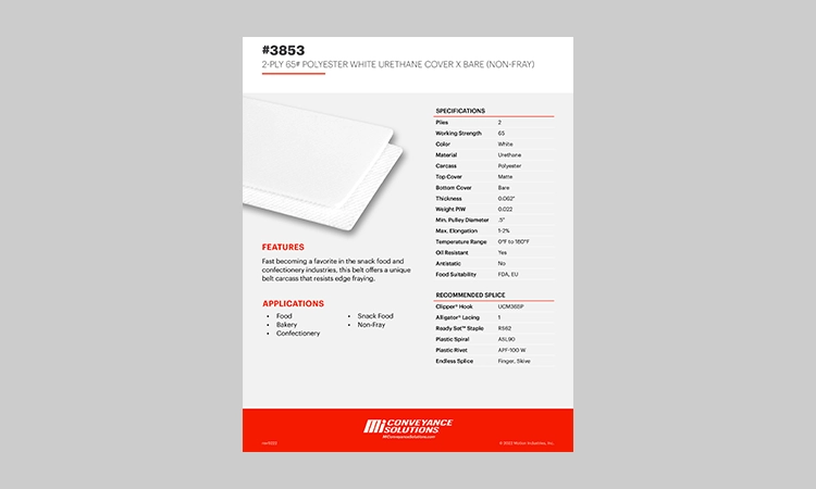 Motion Conveyance Solutions | #3853 2-Ply 65# Polyester White Urethance ...
