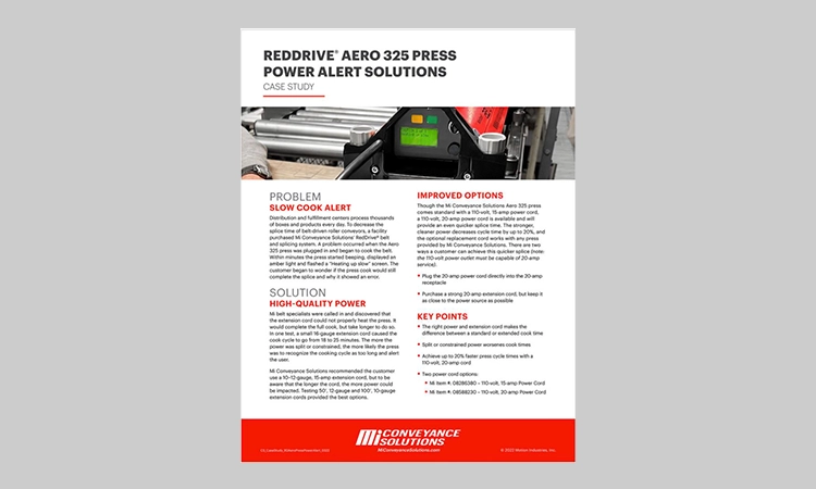 Motion Conveyance Solutions RedDrive Aero 325 Press Power Alert Solutions Case Study thumbnail