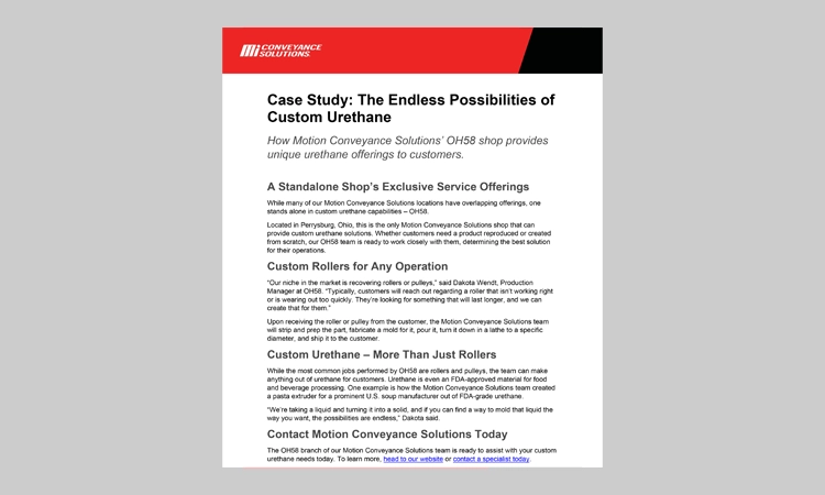 custom urethane case study by Motion Conveyance Solutions